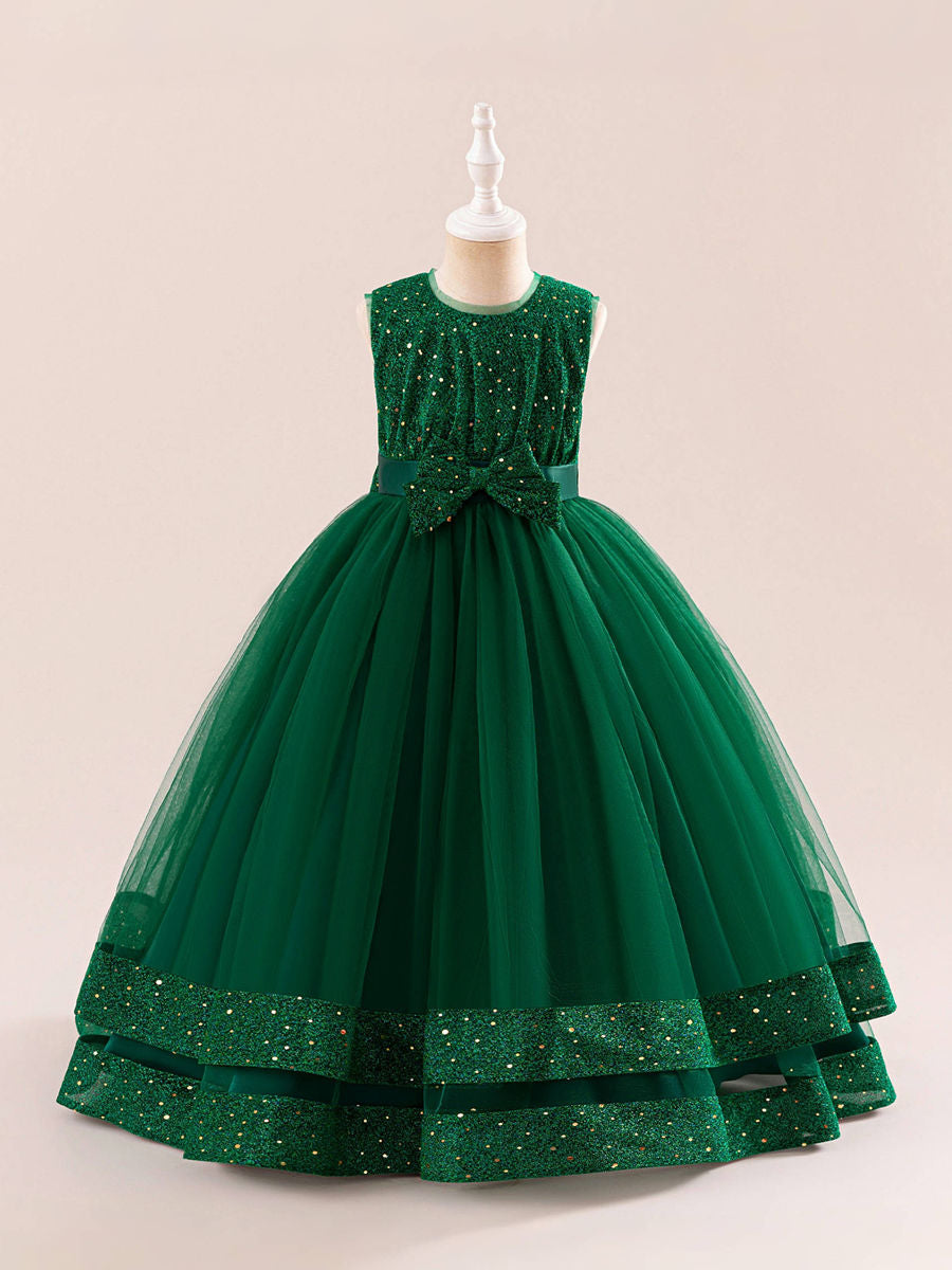 A-Line/Princess Scoop Sleeveless Sequin Christmas Dresses for Girls