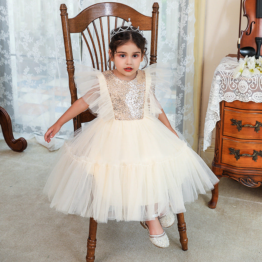 Ball Gown Scoop Flying Sleeves Flower Girl Dresses with Sequins