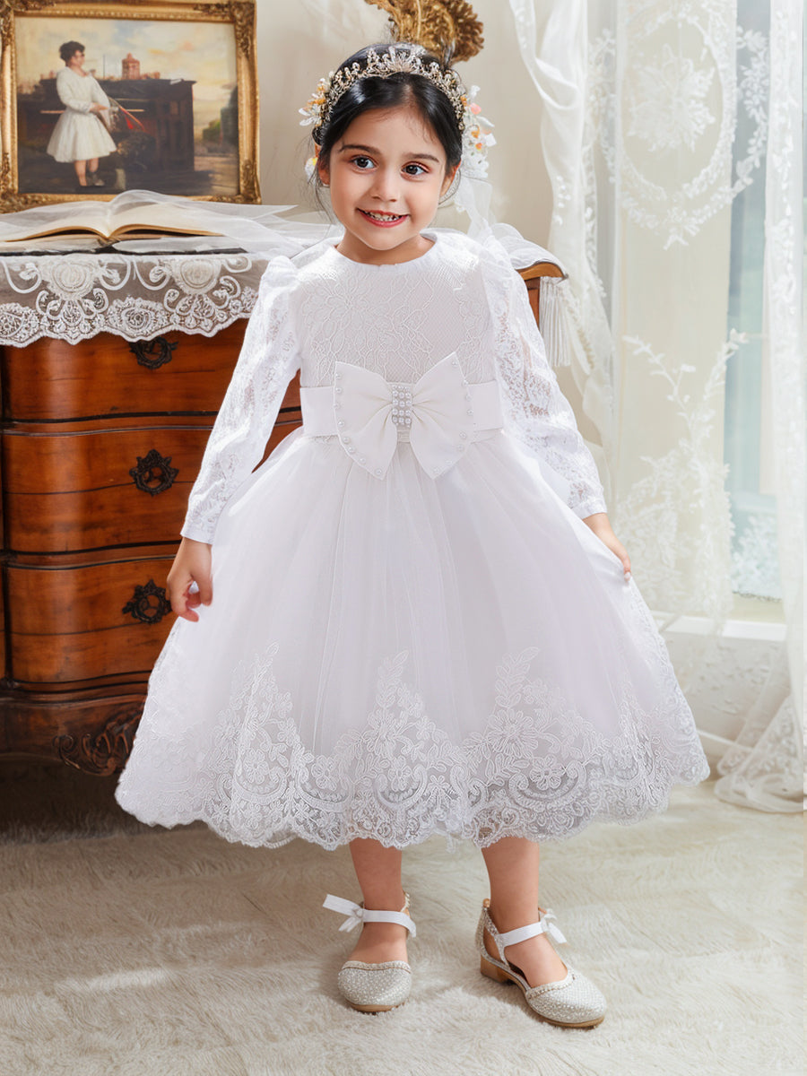 Ball Gown Scoop Long Sleeves Flower Girl Dresses with Beading