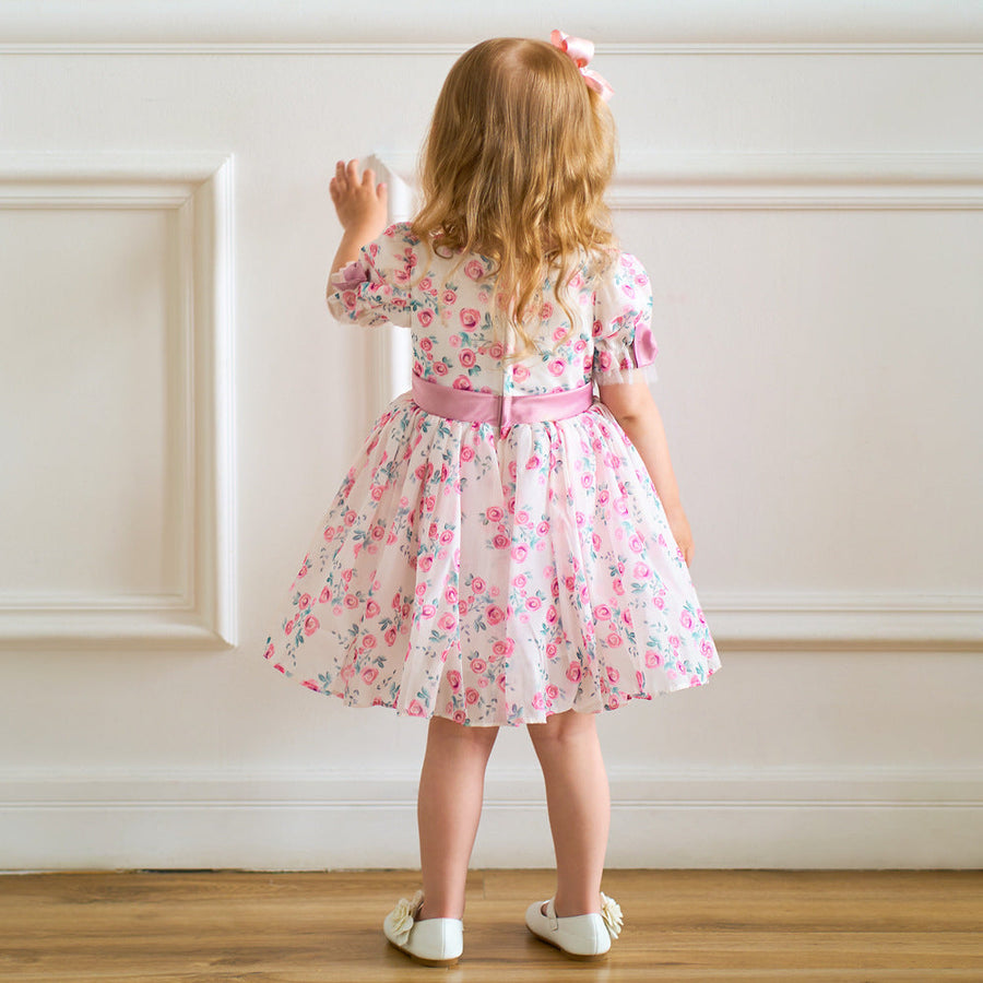 Ball Gown Scoop Puff Sleeves Ruched Flower Girl Dresses