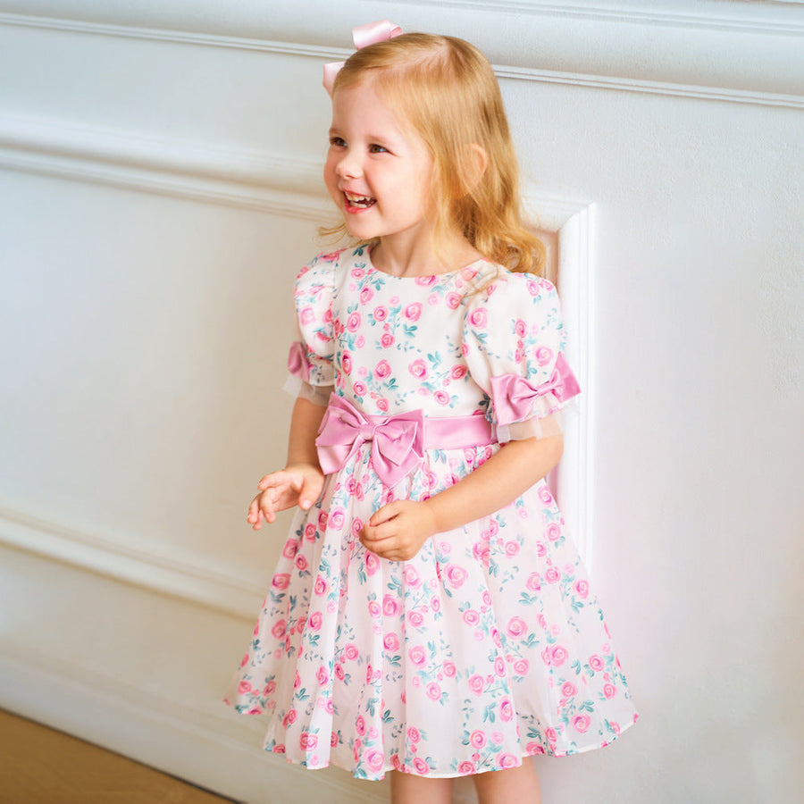 Ball Gown Scoop Puff Sleeves Ruched Flower Girl Dresses