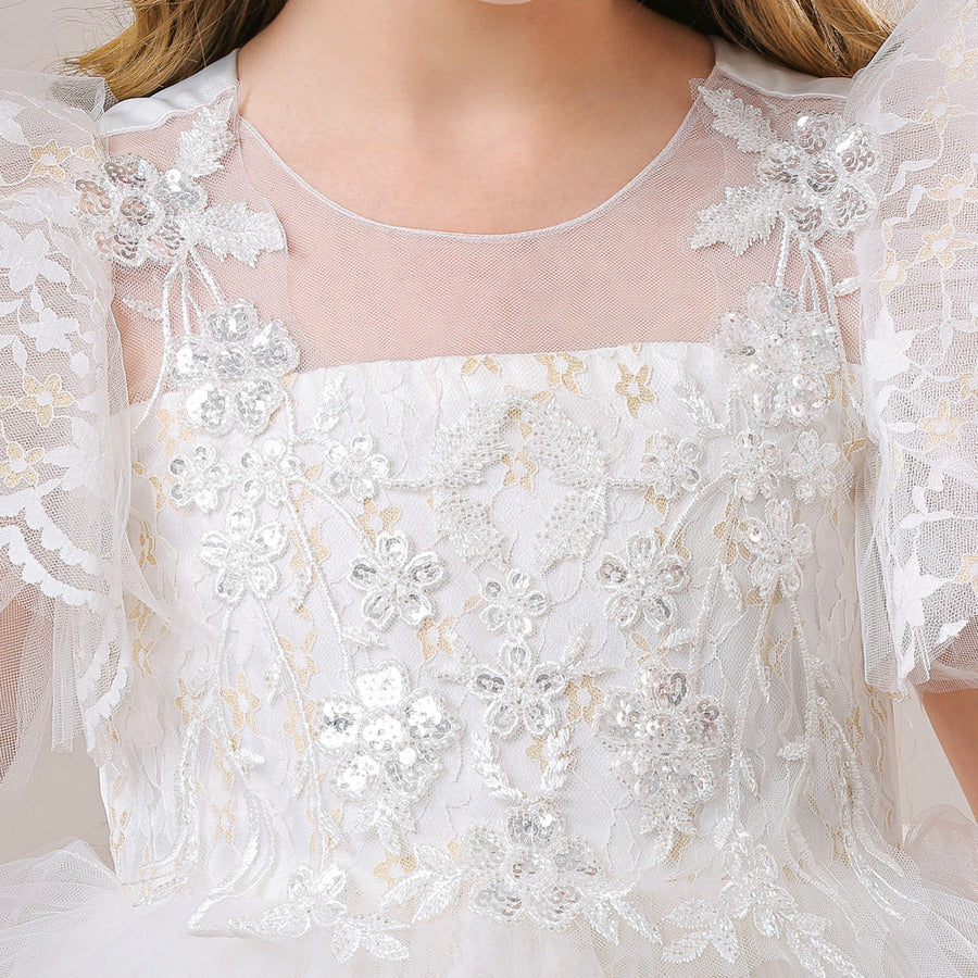 Ball Gown Scoop Flying Sleeves Sequins Flower Girl Dresses