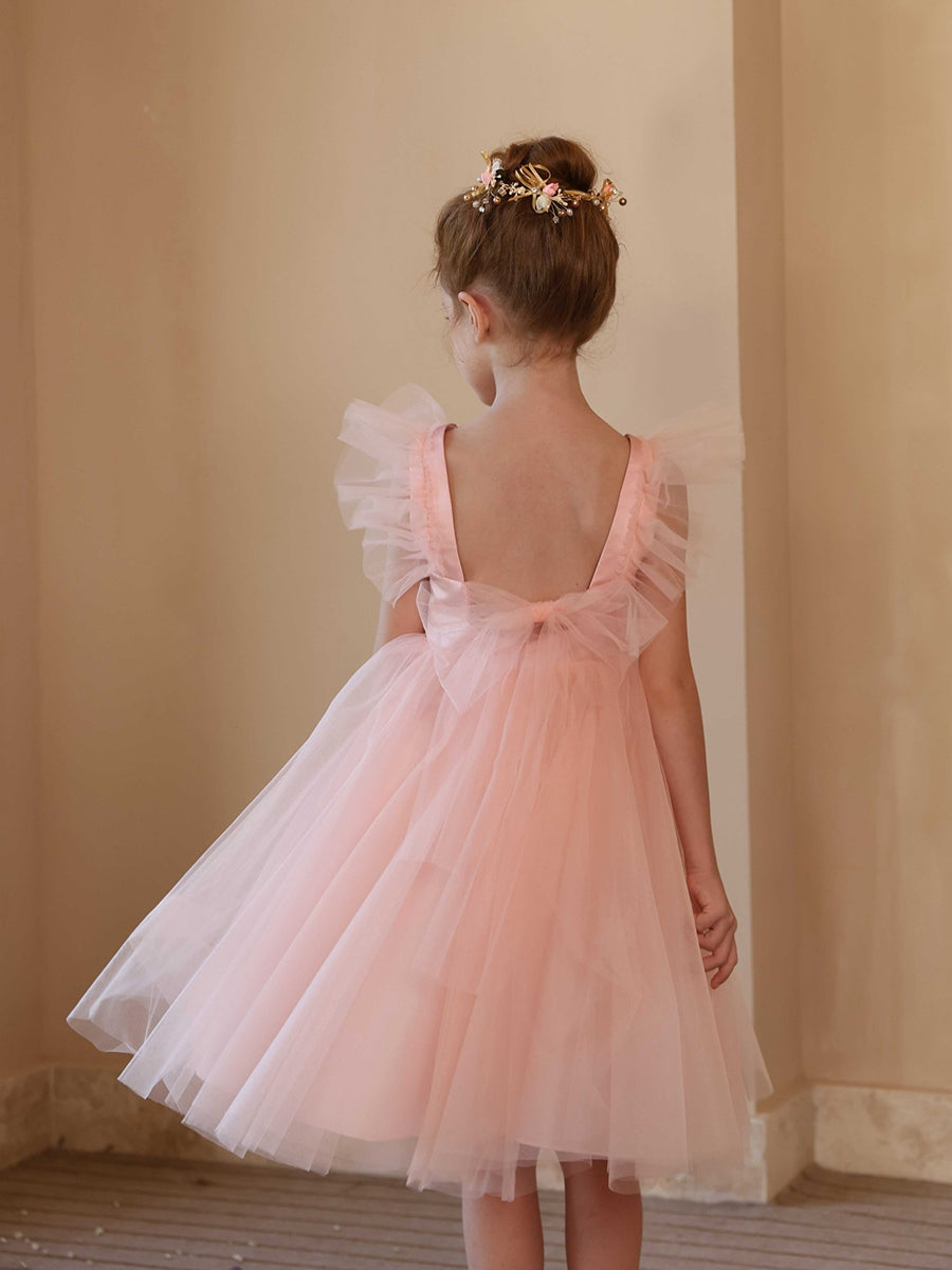 A-Line/Princess Square Neck Flying Sleeves Flower Girl Dresses with Ruffles