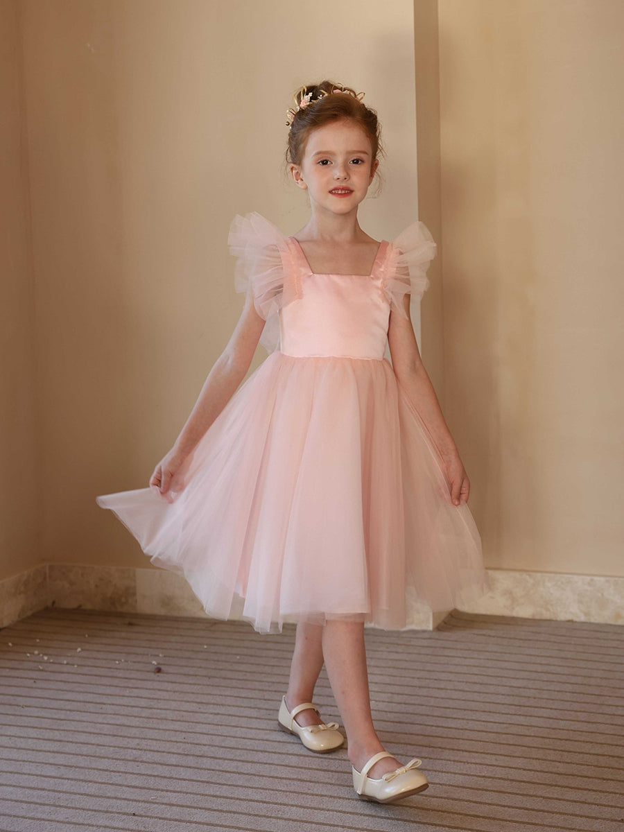 A-Line/Princess Square Neck Flying Sleeves Flower Girl Dresses with Ruffles