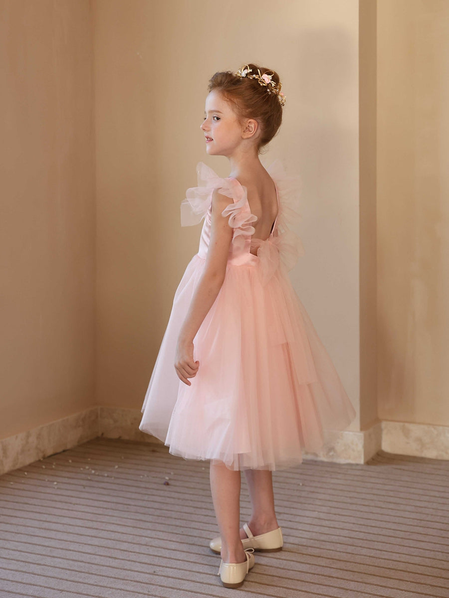 A-Line/Princess Square Neck Flying Sleeves Flower Girl Dresses with Ruffles
