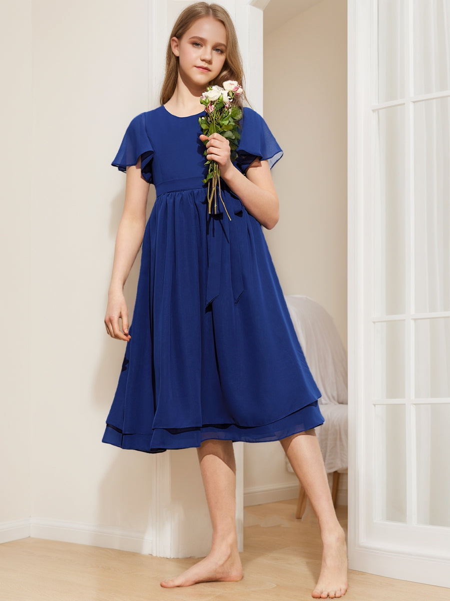 Lavetir A-Line/Princess Scoop Short Sleeves Belt Junior Bridesmaid Dresses 96631061 - Lavetir AU Lavetir A-Line/Princess Scoop Short Sleeves Belt Junior Bridesmaid Dresses 96631061 - Lavetir AU