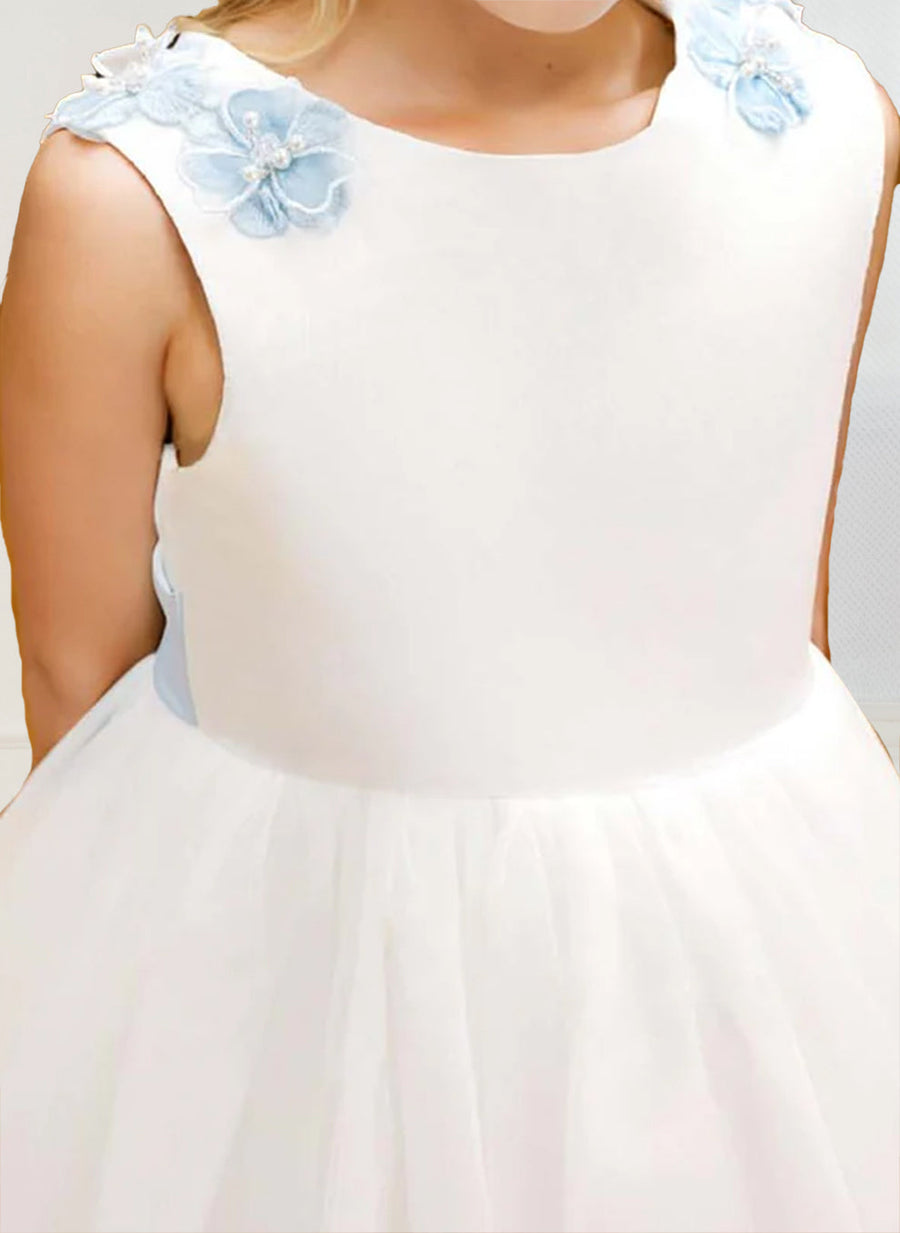 A-Line/Princess Scoop Neck Tulle Flower Girl Dresses with 3D Floral