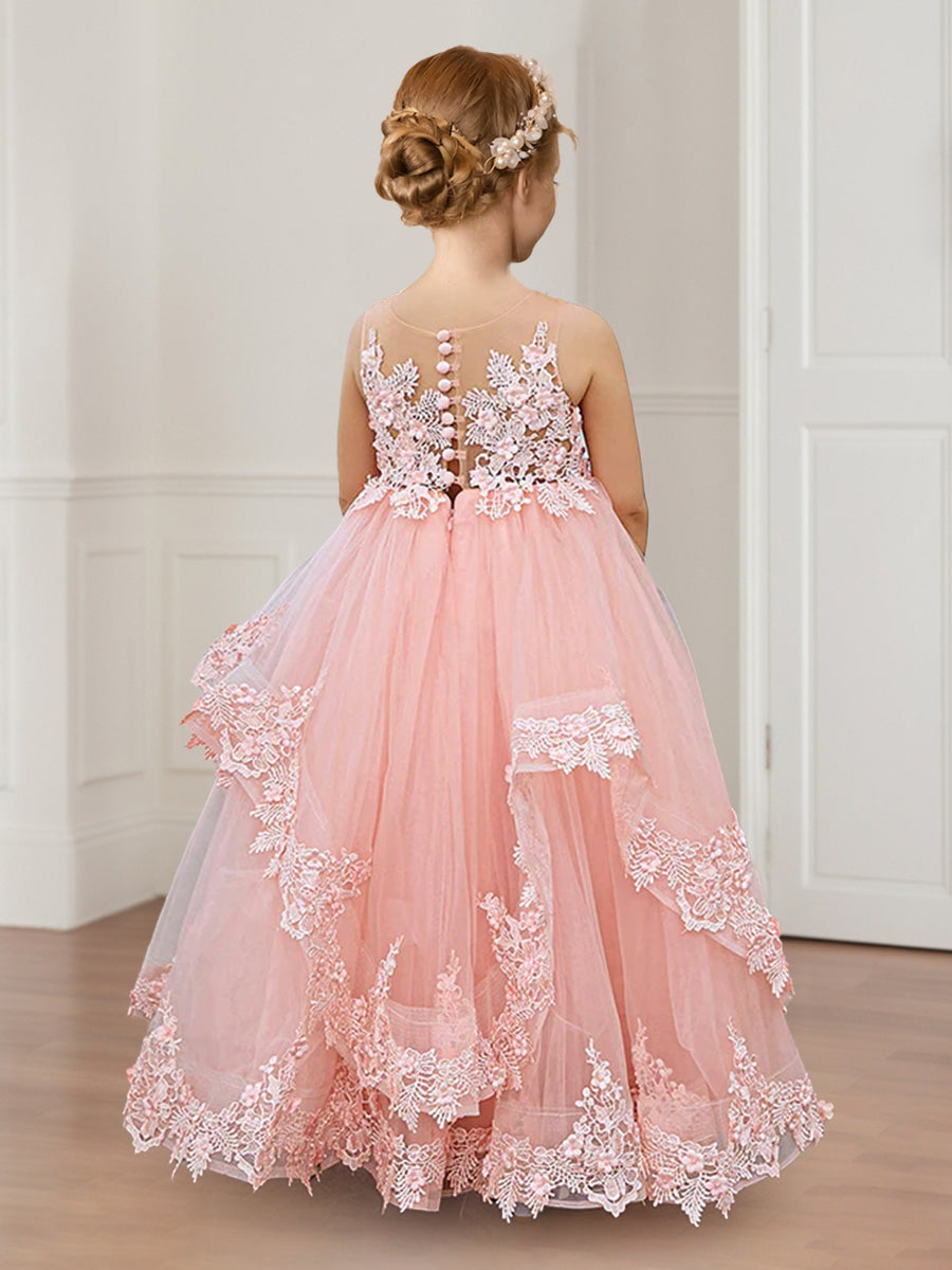 Ball-Gown/Princess Scoop Tulle Flower Girl Dresses with Appliques