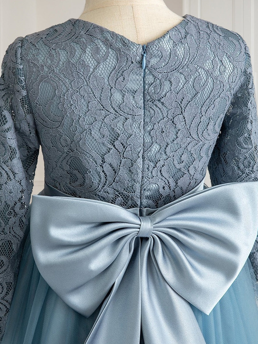 Ball-Gown Scoop Floor-Length Long Sleeves Flower Girl Dresses With Bow