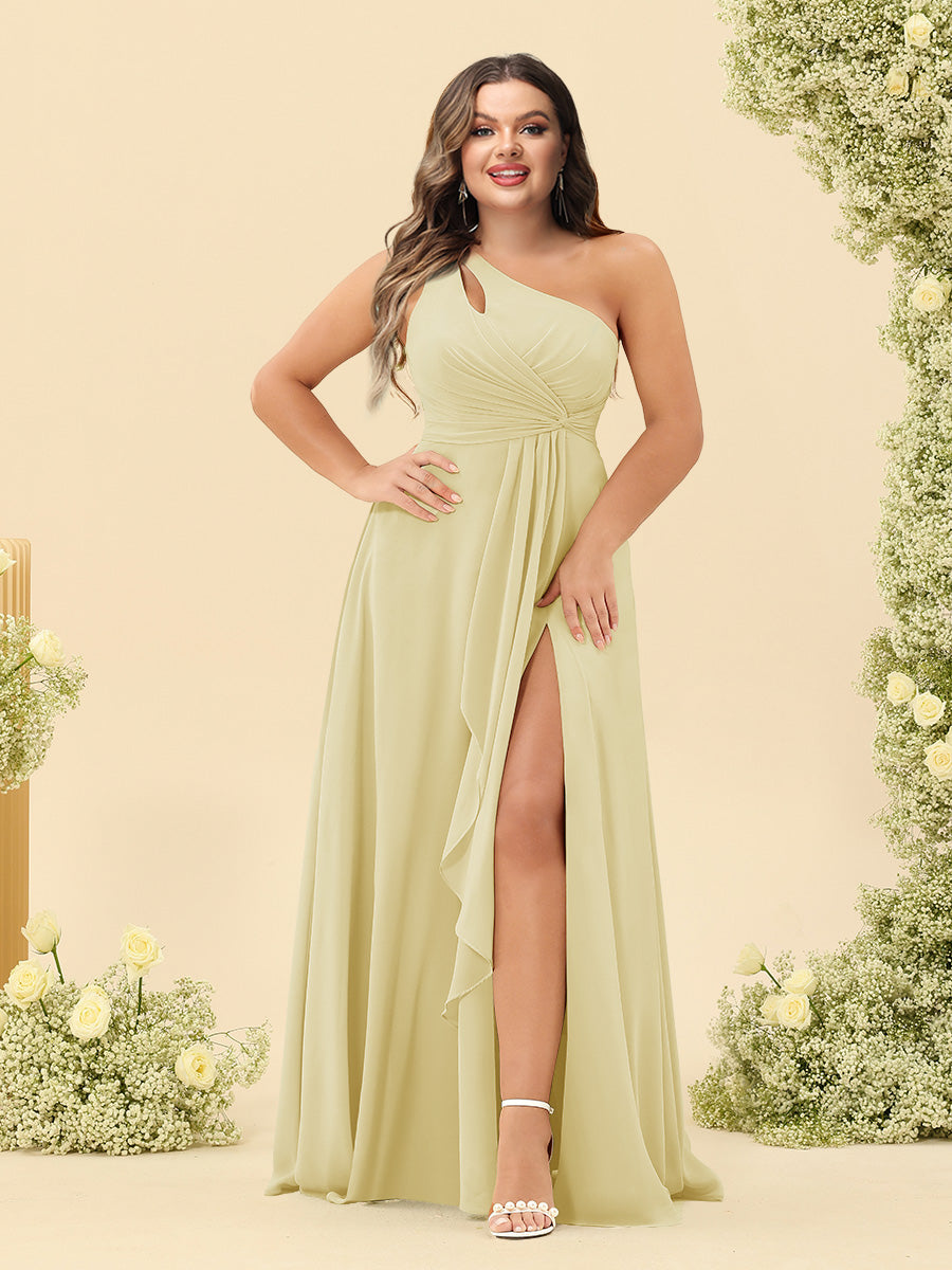 A-Line/Princess One-Shoulder Long Bridesmaid Plus Size Dresses with Split Side