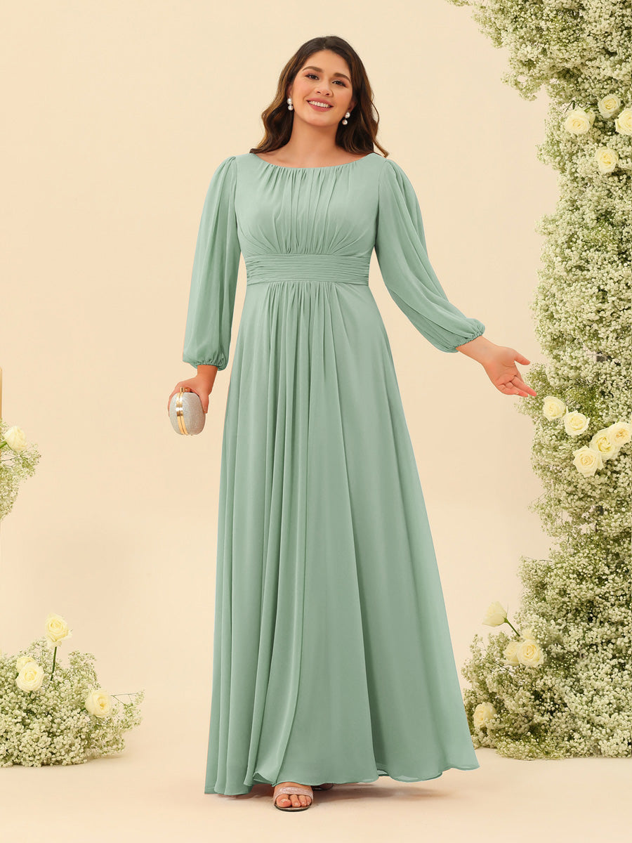 A-Line/Princess Floor-Length Long Sleeves Plus Size Bridesmaid Dresses With Sash