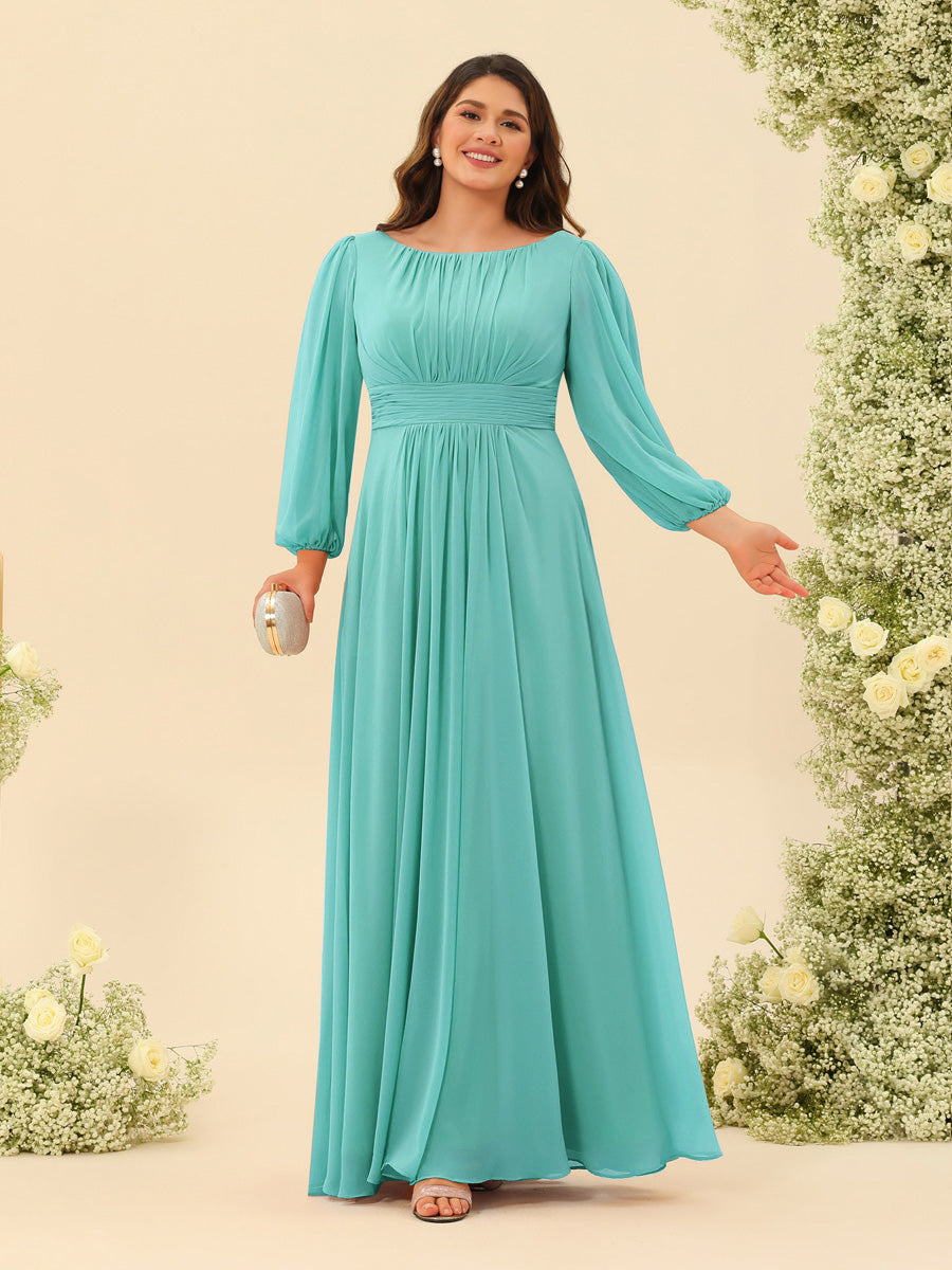 A-Line/Princess Floor-Length Long Sleeves Plus Size Bridesmaid Dresses With Sash