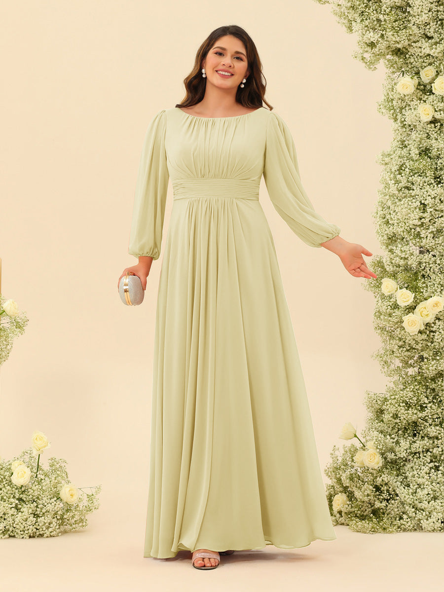 A-Line/Princess Floor-Length Long Sleeves Plus Size Bridesmaid Dresses With Sash