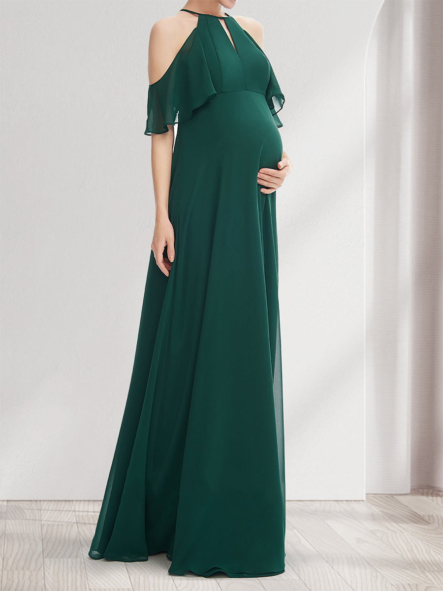 A-Line/Princess Halter Cold Shoulder Elegant Baby Shower Bridesmaid Dresses with Ruffles