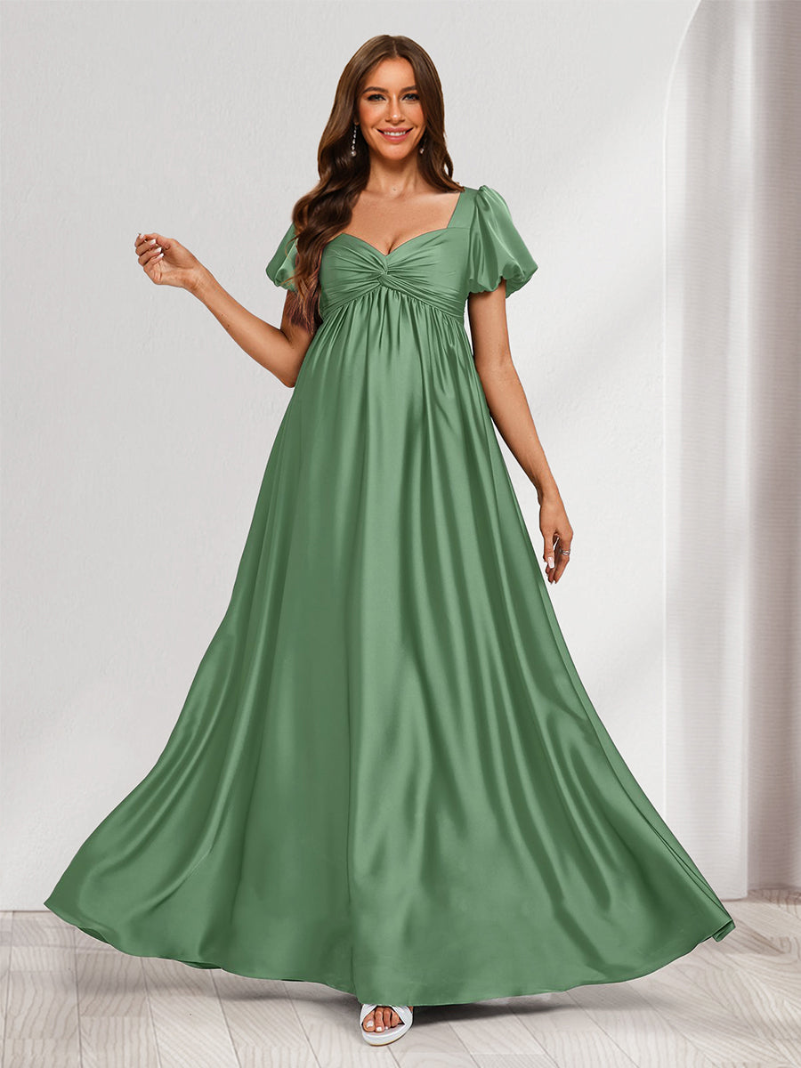A-Line/Princess V-Neck Ruched Short Sleeves Elegant Baby Shower Bridesmaid Dresses with Pleats