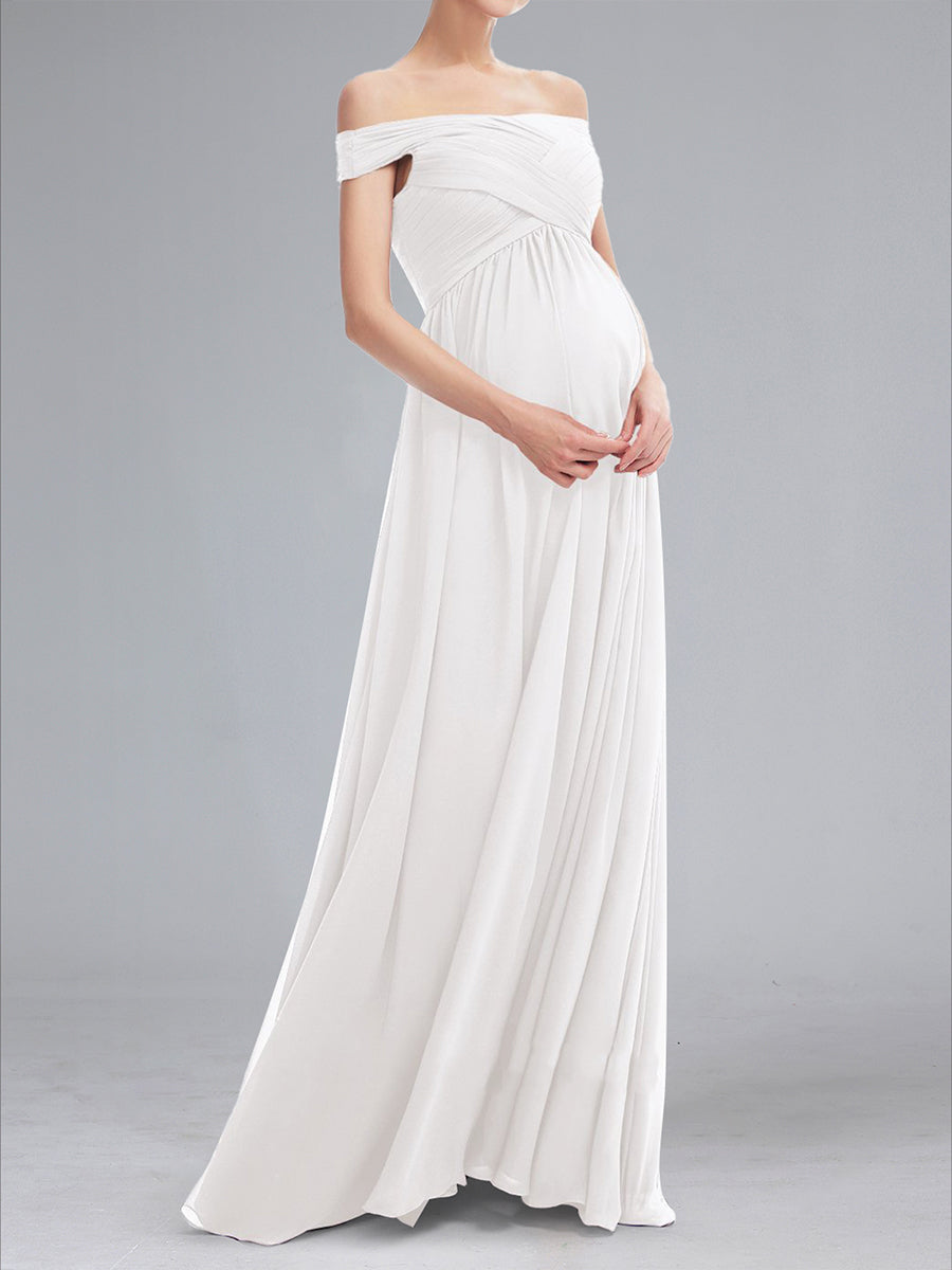 A-Line/Princess Off-the-Shoulder Sleeveless Ruched Formal Baby Shower Wedding Dresses
