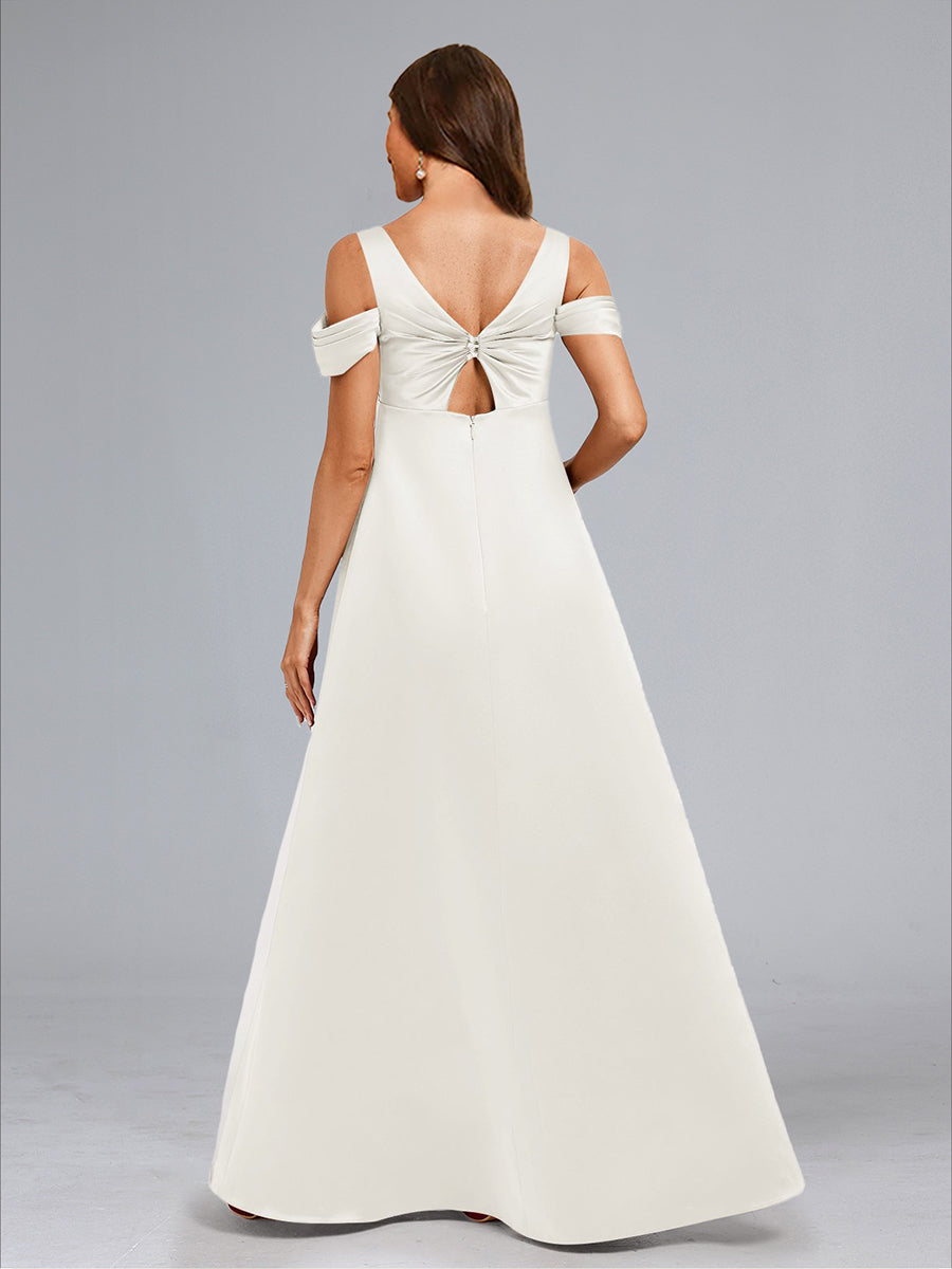 A-Line/Princess Cold Shoulder Floor-Length Baby Shower Wedding Dresses with Button