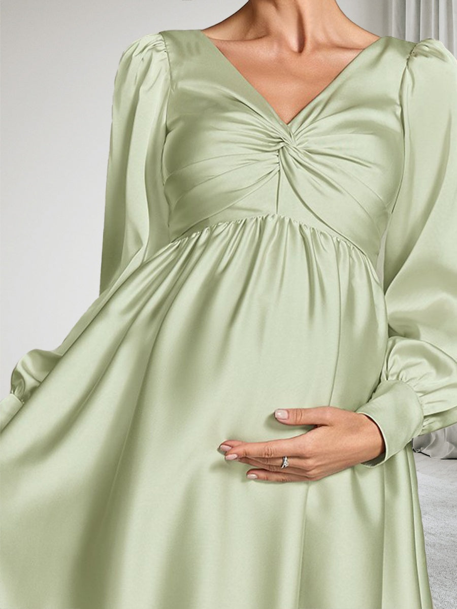 A-Line/Princess Long Sleeves Knee-Length Satin Baby Shower Wedding Guest Dresses with Ruffles