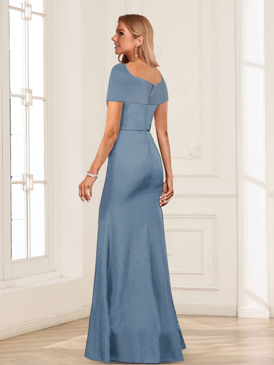 Trumpet/Mermaid Square Neck Short Sleeves Mother of the Bride Dresses with Ruched