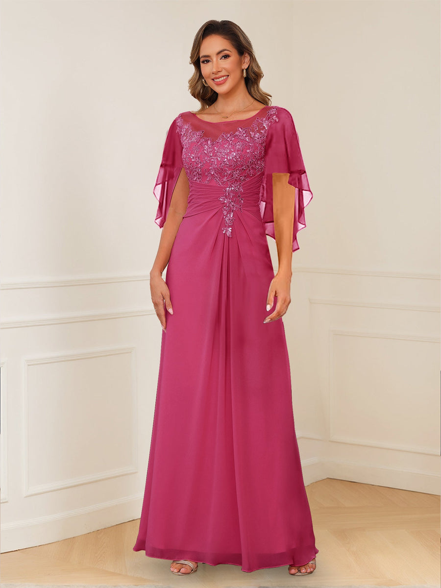 A-Line/Princess Illusion Scoop Appliques Ruched Mother of the Bride Dresses