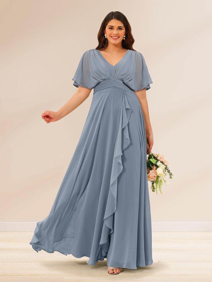 Lavetir A-Line/Princess V-Neck Short Sleeves Plus Size Bridesmaid Dresses with Pockets C9901304 - Lavetir AU Lavetir A-Line/Princess V-Neck Short Sleeves Plus Size Bridesmaid Dresses with Pockets C9901304 - Lavetir AU