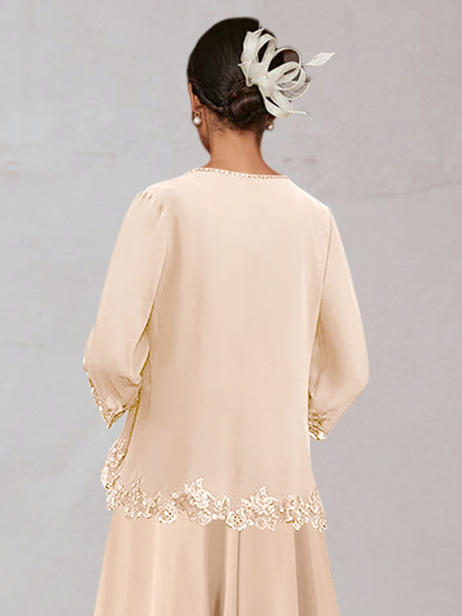 Chiffon 3/4 Sleeves Mother's Jacket With Appliques Beading