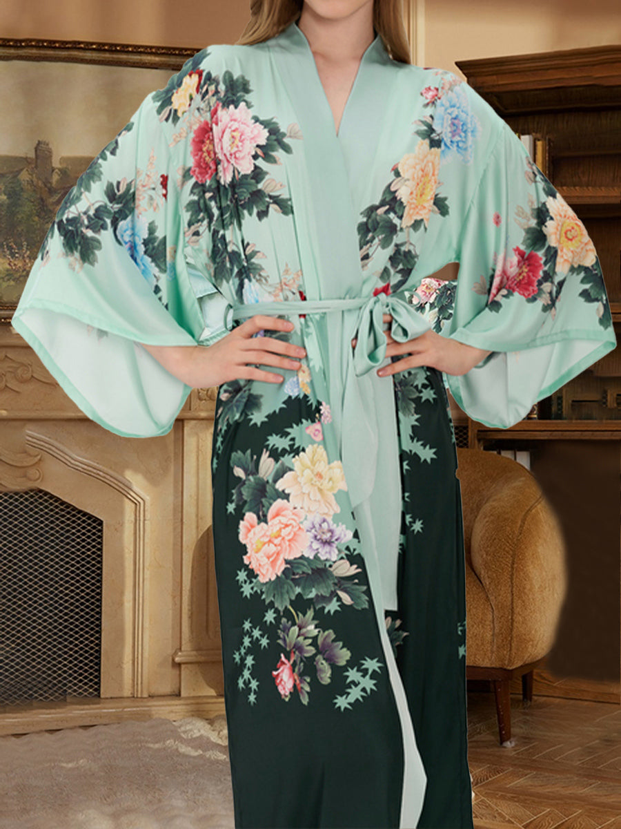 Hand Painted Colorful Floral Long Elegant Women's Robes