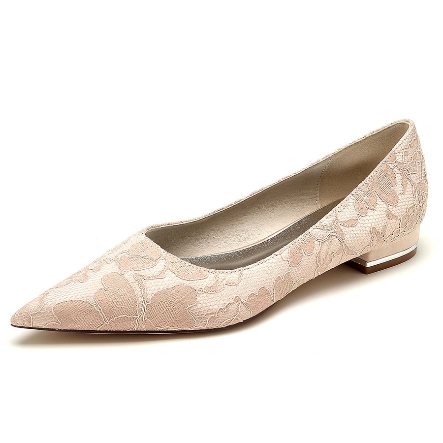 Women's Lace With Lace Closed Toe Flat Heel Wedding Shoes