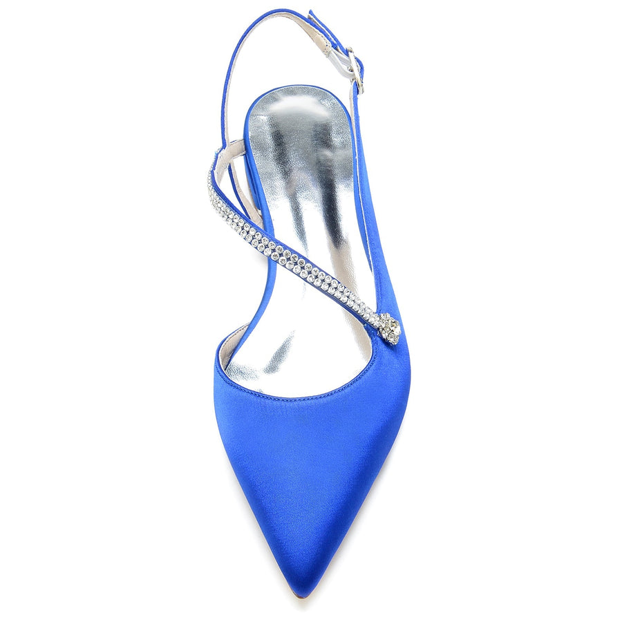 Women's Silk Satin With Ankle Strap Closed ToeRhinestone Flat Heel Evening Shoes