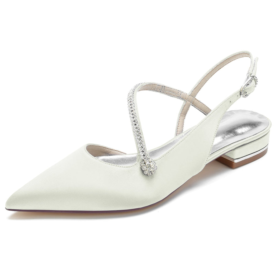 Women's Silk Satin With Ankle Strap Closed ToeRhinestone Flat Heel Evening Shoes