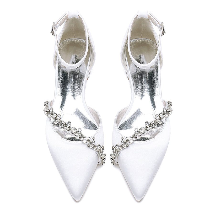 Women's Silk Satin With Ankle Strap Rhinestone Closed Toe Flat Heel Party Shoes