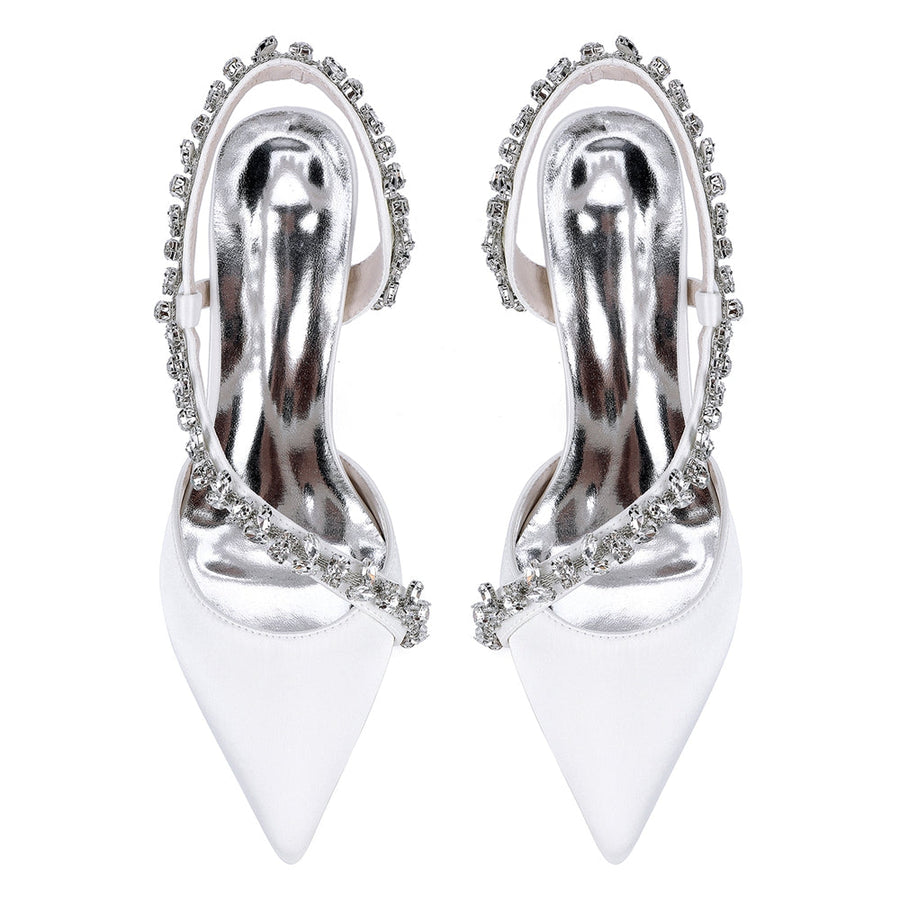 Women's Silk Satin Rhinestone Closed Toe With Rhinestone Stiletto Heel Evening Shoes
