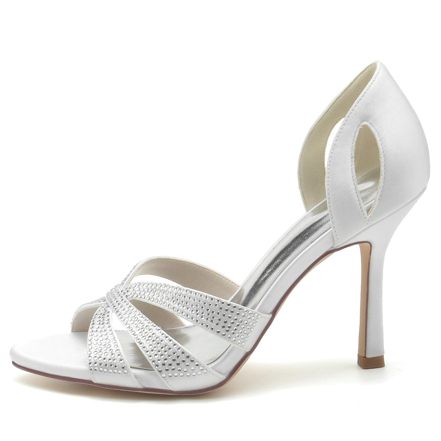 Women's Silk Satin Rhinestone Peep Toe With Stiletto Heel Evening Shoes