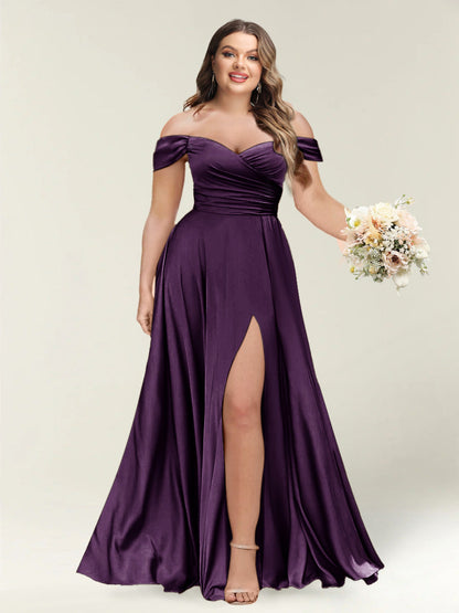 A-Line/Princess One-Shoulder Sleeveless Long Plus Size Bridesmaid Dresses with Split Side