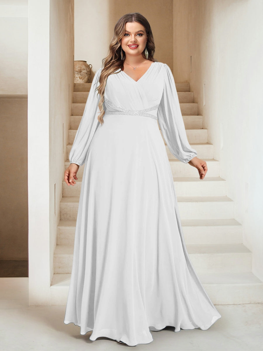 A-Line/Princess V-Neck Floor-Length Plus Size Mother of the Bride Dresses