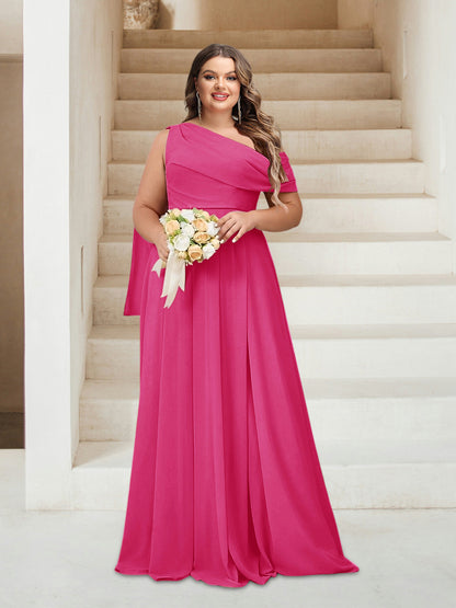A-Line/Princess One-Shoulder Floor-Length Sleeveless Plus Size Bridesmaid Dresses