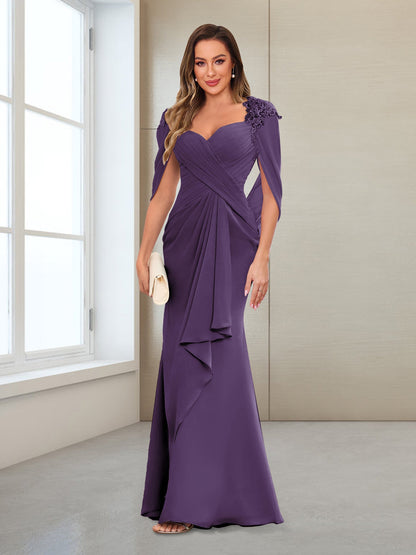 Sheath/Column V-Neck Floor-Length Chiffon Mother of the Bride Dresses with Appliques