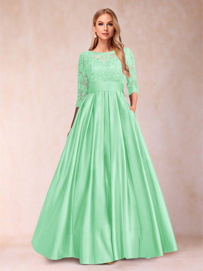 A-Line/Princess Floor-Length 3/4 Sleeves Scoop Mother of the Bride Dresses