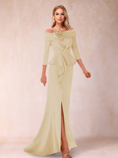 Sheath/Column Off-the-Shoulder Floor-Length Mother of the Bride Dresses With Ruffles & Split Side