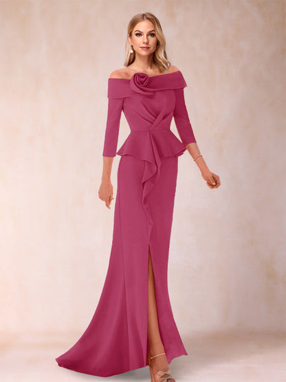 Sheath/Column Off-the-Shoulder Floor-Length Mother of the Bride Dresses With Ruffles & Split Side
