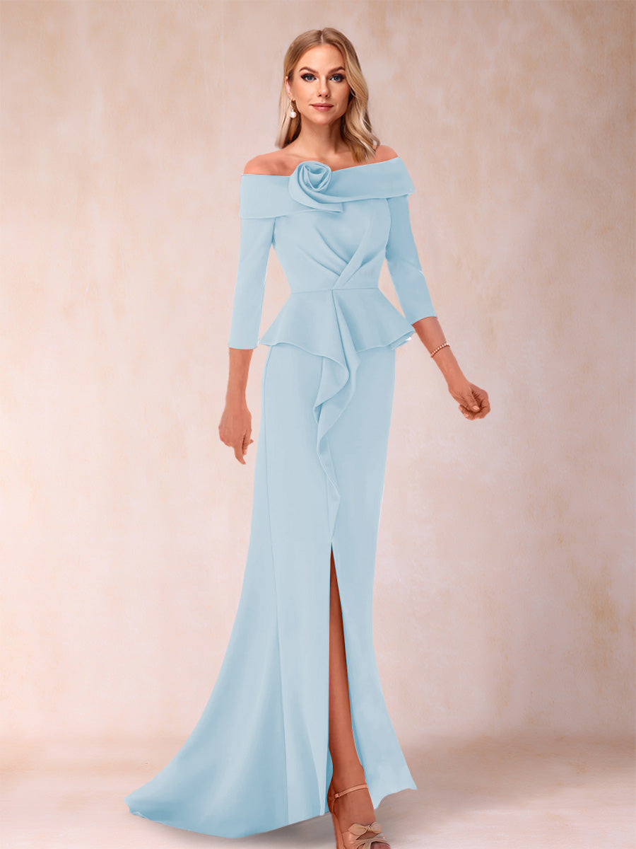 Sheath/Column Off-the-Shoulder Floor-Length Mother of the Bride Dresses With Ruffles & Split Side