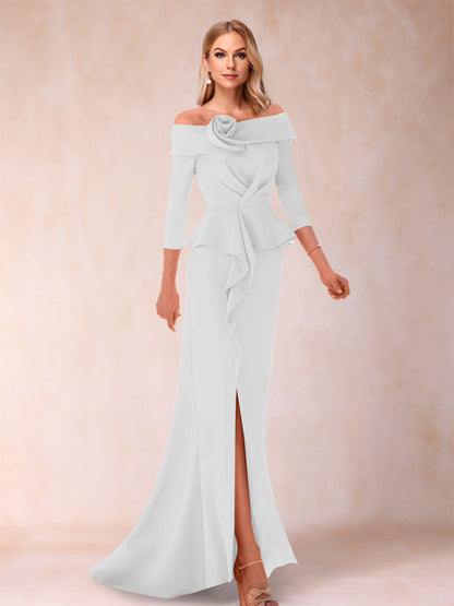 Sheath/Column Off-the-Shoulder Floor-Length Mother of the Bride Dresses With Ruffles & Split Side