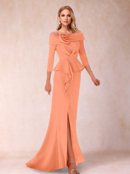 Sheath/Column Off-the-Shoulder Floor-Length Mother of the Bride Dresses With Ruffles & Split Side