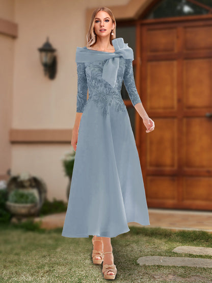 A-Line/Princess Off-the-Shoulder Ankle-Length Mother of the Bride Dresses With Bow(s) & Appliques