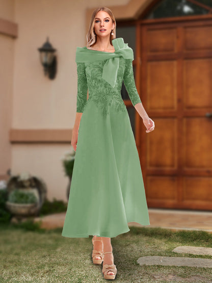 A-Line/Princess Off-the-Shoulder Ankle-Length Mother of the Bride Dresses With Bow(s) & Appliques