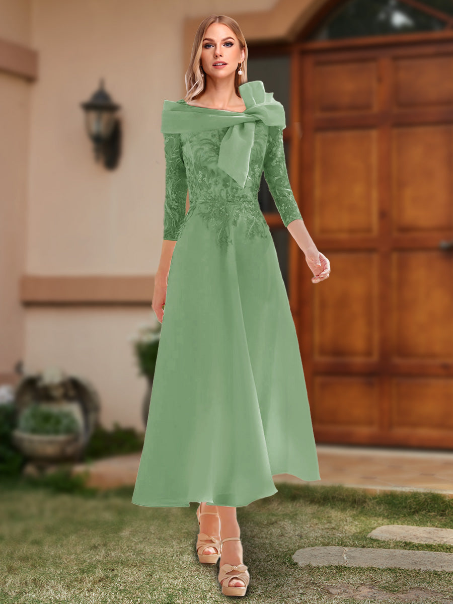 A-Line/Princess Off-the-Shoulder Ankle-Length Mother of the Bride Dresses With Bow(s) & Appliques