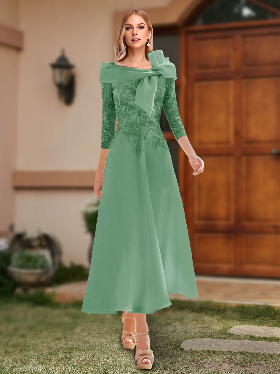 A-Line/Princess Off-the-Shoulder Ankle-Length Mother of the Bride Dresses With Bow(s) & Appliques