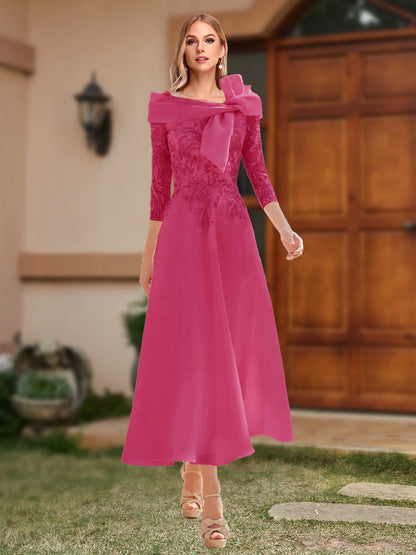 A-Line/Princess Off-the-Shoulder Ankle-Length Mother of the Bride Dresses With Bow(s) & Appliques