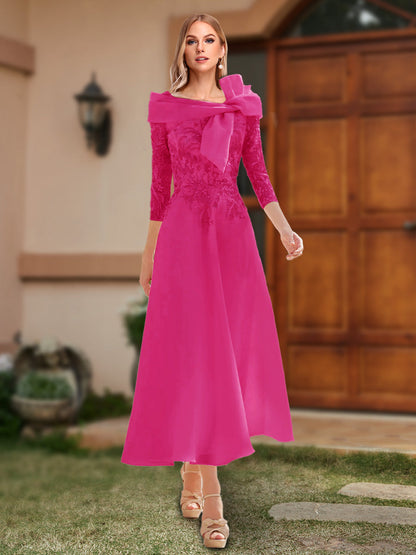 A-Line/Princess Off-the-Shoulder Ankle-Length Mother of the Bride Dresses With Bow(s) & Appliques