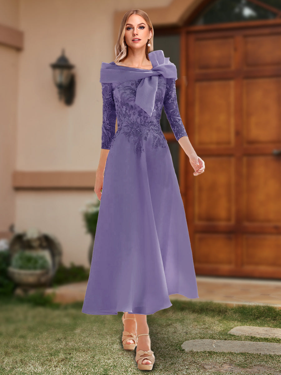 A-Line/Princess Off-the-Shoulder Ankle-Length Mother of the Bride Dresses With Bow(s) & Appliques